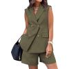 imageBTFBM Womens Blazer Vest Shorts Sets Lapel Neck Casual Sleeveless Button Down Office Summer 2 Piece Lounge Matching SetsSolid Army Green