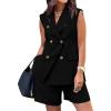 imageBTFBM Womens Blazer Vest Shorts Sets Lapel Neck Casual Sleeveless Button Down Office Summer 2 Piece Lounge Matching SetsSolid Black