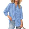 imageBTFBM Womens Button Down Shirts Striped Shirt Long Sleeve Casual Collared Office Work Loose Fit Blouses Tops PocketSky Blue