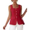 imageBTFBM Womens Sleeveless Suit Vests Dressy Casual Square Neck Business Work Waistcoat Summer Button Up Blazer Vest TopsRed