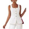 imageBTFBM Womens Sleeveless Suit Vests Dressy Casual Square Neck Business Work Waistcoat Summer Button Up Blazer Vest TopsWhite