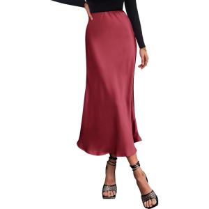imageBTFBM 2025 Women Summer Spring Long Satin Skirt Silk Elegant High Waist Cocktail Party Wedding Flowy ALine Midi SkirtsSolid Bean Paste Pink