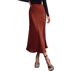 imageBTFBM 2025 Women Summer Spring Long Satin Skirt Silk Elegant High Waist Cocktail Party Wedding Flowy ALine Midi SkirtsSolid Brown