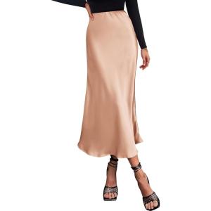 imageBTFBM 2025 Women Summer Spring Long Satin Skirt Silk Elegant High Waist Cocktail Party Wedding Flowy ALine Midi SkirtsSolid Champagne