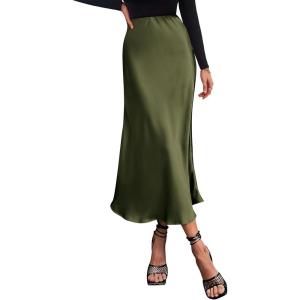 imageBTFBM 2025 Women Summer Spring Long Satin Skirt Silk Elegant High Waist Cocktail Party Wedding Flowy ALine Midi SkirtsSolid Light Army Green