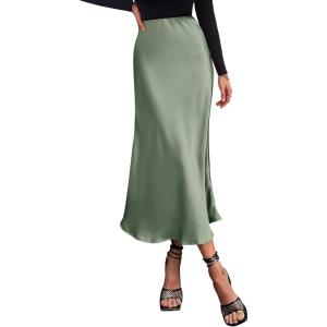 imageBTFBM 2025 Women Summer Spring Long Satin Skirt Silk Elegant High Waist Cocktail Party Wedding Flowy ALine Midi SkirtsSolid Light Green