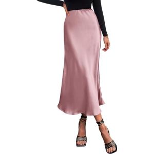 imageBTFBM 2025 Women Summer Spring Long Satin Skirt Silk Elegant High Waist Cocktail Party Wedding Flowy ALine Midi SkirtsSolid Pink