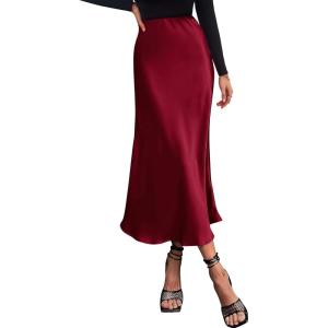 imageBTFBM 2025 Women Summer Spring Long Satin Skirt Silk Elegant High Waist Cocktail Party Wedding Flowy ALine Midi SkirtsSolid Wine Red