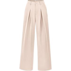 imageBTFBM Women High Waist Palazzo Pants Casual Wide Leg Trousers Button Down Loose Work Office Business Suit Pant PocketsSolid Beige