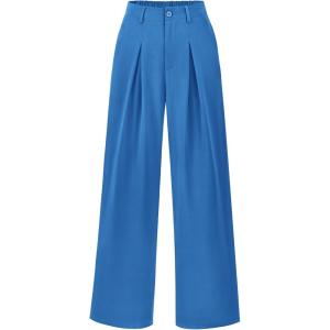 imageBTFBM Women High Waist Palazzo Pants Casual Wide Leg Trousers Button Down Loose Work Office Business Suit Pant PocketsSolid Blue