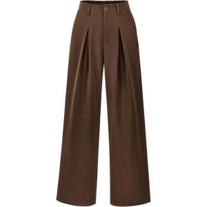 imageBTFBM Women High Waist Palazzo Pants Casual Wide Leg Trousers Button Down Loose Work Office Business Suit Pant PocketsSolid Coffee