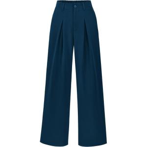 imageBTFBM Women High Waist Palazzo Pants Casual Wide Leg Trousers Button Down Loose Work Office Business Suit Pant PocketsSolid Dark Blue