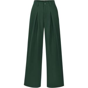imageBTFBM Women High Waist Palazzo Pants Casual Wide Leg Trousers Button Down Loose Work Office Business Suit Pant PocketsSolid Dark Green