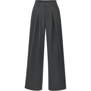 imageBTFBM Women High Waist Palazzo Pants Casual Wide Leg Trousers Button Down Loose Work Office Business Suit Pant PocketsSolid Dark Grey