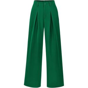 imageBTFBM Women High Waist Palazzo Pants Casual Wide Leg Trousers Button Down Loose Work Office Business Suit Pant PocketsSolid Green