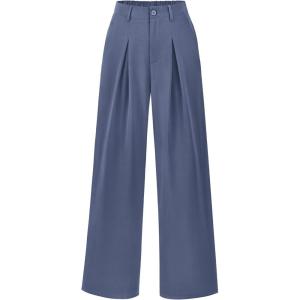 imageBTFBM Women High Waist Palazzo Pants Casual Wide Leg Trousers Button Down Loose Work Office Business Suit Pant PocketsSolid Grey Blue