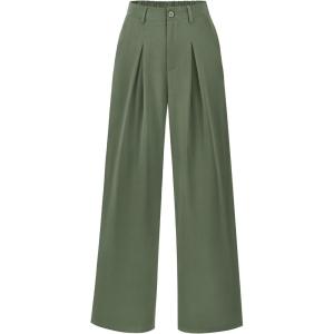 imageBTFBM Women High Waist Palazzo Pants Casual Wide Leg Trousers Button Down Loose Work Office Business Suit Pant PocketsSolid Grey Green