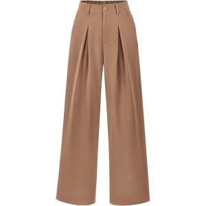 imageBTFBM Women High Waist Palazzo Pants Casual Wide Leg Trousers Button Down Loose Work Office Business Suit Pant PocketsSolid Khaki