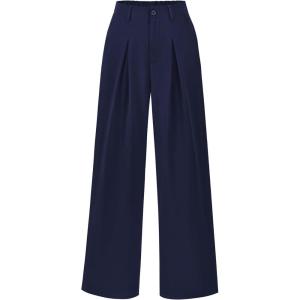 imageBTFBM Women High Waist Palazzo Pants Casual Wide Leg Trousers Button Down Loose Work Office Business Suit Pant PocketsSolid Navy