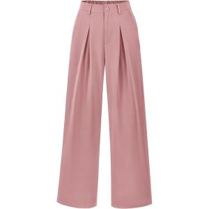 imageBTFBM Women High Waist Palazzo Pants Casual Wide Leg Trousers Button Down Loose Work Office Business Suit Pant PocketsSolid Pink