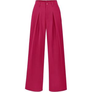 imageBTFBM Women High Waist Palazzo Pants Casual Wide Leg Trousers Button Down Loose Work Office Business Suit Pant PocketsSolid Rose Red