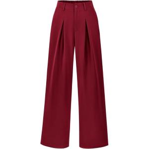 imageBTFBM Women High Waist Palazzo Pants Casual Wide Leg Trousers Button Down Loose Work Office Business Suit Pant PocketsSolid Wine Red