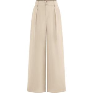 imageBTFBM Women Wide Leg Dress Pants 2025 High Waisted Button Pleated Business Casual Trousers Office Work Palazzo PantsBeige