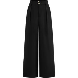 imageBTFBM Women Wide Leg Dress Pants 2025 High Waisted Button Pleated Business Casual Trousers Office Work Palazzo PantsBlack