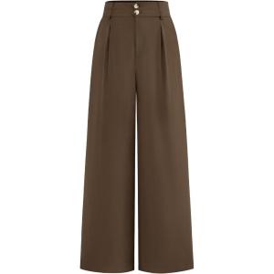 imageBTFBM Women Wide Leg Dress Pants 2025 High Waisted Button Pleated Business Casual Trousers Office Work Palazzo PantsCoffee