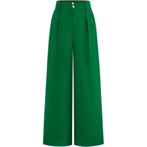 imageBTFBM Women Wide Leg Dress Pants 2025 High Waisted Button Pleated Business Casual Trousers Office Work Palazzo PantsGreen
