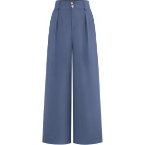 imageBTFBM Women Wide Leg Dress Pants 2025 High Waisted Button Pleated Business Casual Trousers Office Work Palazzo PantsGrey Blue