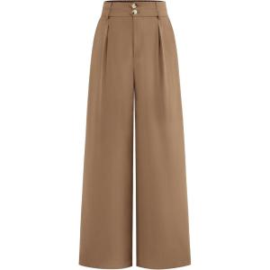 imageBTFBM Women Wide Leg Dress Pants 2025 High Waisted Button Pleated Business Casual Trousers Office Work Palazzo PantsKhaki