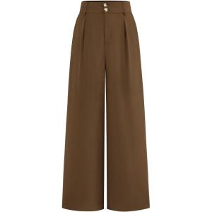 imageBTFBM Women Wide Leg Dress Pants 2025 High Waisted Button Pleated Business Casual Trousers Office Work Palazzo PantsLight Brown