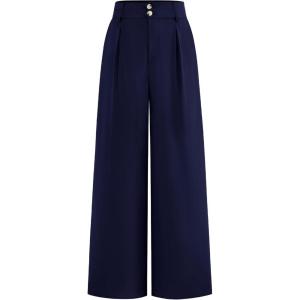 imageBTFBM Women Wide Leg Dress Pants 2025 High Waisted Button Pleated Business Casual Trousers Office Work Palazzo PantsNavy