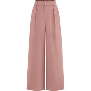 imageBTFBM Women Wide Leg Dress Pants 2025 High Waisted Button Pleated Business Casual Trousers Office Work Palazzo PantsPink