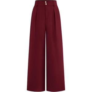 imageBTFBM Women Wide Leg Dress Pants 2025 High Waisted Button Pleated Business Casual Trousers Office Work Palazzo PantsWine Red