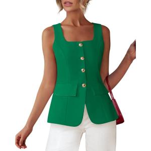 imageBTFBM Womens Sleeveless Suit Vests Dressy Casual Square Neck Business Work Waistcoat Summer Button Up Blazer Vest TopsGreen