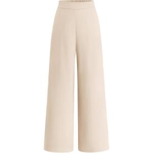 imageBTFBM Womens Wide Leg Pants Dressy Casual Elastic High Waisted Palazzo Business Lounge Trousers with PocketsSolid Beige