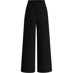imageBTFBM Womens Wide Leg Pants Dressy Casual Elastic High Waisted Palazzo Business Lounge Trousers with PocketsSolid Black