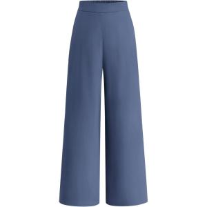 imageBTFBM Womens Wide Leg Pants Dressy Casual Elastic High Waisted Palazzo Business Lounge Trousers with PocketsSolid Grey Blue
