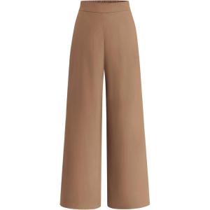 imageBTFBM Womens Wide Leg Pants Dressy Casual Elastic High Waisted Palazzo Business Lounge Trousers with PocketsSolid Khaki