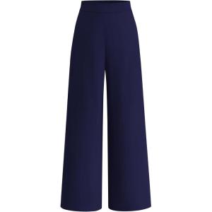 imageBTFBM Womens Wide Leg Pants Dressy Casual Elastic High Waisted Palazzo Business Lounge Trousers with PocketsSolid Navy