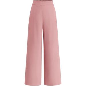 imageBTFBM Womens Wide Leg Pants Dressy Casual Elastic High Waisted Palazzo Business Lounge Trousers with PocketsSolid Pink