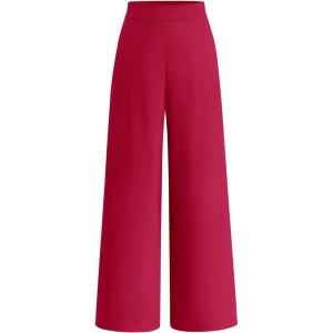 imageBTFBM Womens Wide Leg Pants Dressy Casual Elastic High Waisted Palazzo Business Lounge Trousers with PocketsSolid Rose Red
