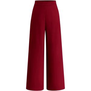imageBTFBM Womens Wide Leg Pants Dressy Casual Elastic High Waisted Palazzo Business Lounge Trousers with PocketsSolid Wine Red