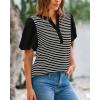 imageBTFBM 2025 Womens Summer Puff Short Sleeve Tops V Neck Casual Button Up Striped Tee Shirts Loose Color Block BlouseBlack