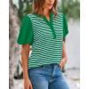 imageBTFBM 2025 Womens Summer Puff Short Sleeve Tops V Neck Casual Button Up Striped Tee Shirts Loose Color Block BlouseGreen