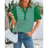 imageBTFBM 2025 Womens Summer Puff Short Sleeve Tops V Neck Casual Button Up Striped Tee Shirts Loose Color Block BlouseGreen