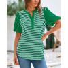 imageBTFBM 2025 Womens Summer Puff Short Sleeve Tops V Neck Casual Button Up Striped Tee Shirts Loose Color Block BlouseGreen