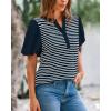 imageBTFBM 2025 Womens Summer Puff Short Sleeve Tops V Neck Casual Button Up Striped Tee Shirts Loose Color Block BlouseNavy